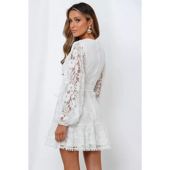 LAST ONE! Plus Size ALICIA Lace Wrap Mini Dress With Bubble Sleeves - Picture 2 of 7